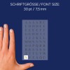 Størrelsessammenligning med hånd, artikel: 3727, et ark bogstav-etiketter, format: 85 x 160 mm, farve: guld?
