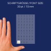 Størrelsessammenligning med hånd, artikel: 3728, et ark tal-etiketter, format: 85 x 160 mm, farve: guld?