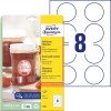 Pakningsbillede med etiketark: Avery Zweckform Runde Etiketten, aftagelig, Artikel: 5081, Format: ⌀ 65 mm, Printeregnethed: Inkjet, Laser sort/hvid, Farvelaser, Indhold: 80 etiketter / 10 ark, 8 etiketter/ark.