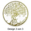 Billedet viser et stiliseret trædesign med indviklede, snoede grene og rødder, gengivet i grønne nuancer. Under træet vises teksten 'Design 3 von 3'.