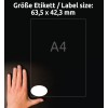 Størrelsessammenligning med hånd, Artikel: 6242-10, et ark ovale etiketter, format: 63,5 x 42,3 mm, farve: hvid?