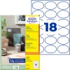 Pakkeillustration med etiketark: Avery Zweckform Ovale Etiketter, Varenr.: 6242-10, Format: 63,5 x 42,3 mm, Print-egnethed: Inkjet, Laser s/h, Farvelaser, Indhold: 180 etiketter / 10 ark, 18 etiketter/ark.