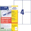Emballagebillede med etiketark: Avery Zweckform Universaletiketter, Artikel: 6601, Format: 105 x 148 mm, Printkapabilitet: Inkjet, Laser s/h, Farvelaser, Indhold: 260 etiketter / 65 ark, 4 etiketter/ark.