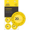 Pakningsbillede med etiketark: Avery Zweckform inspektionsetiketter, Artikel: 7902, Format: ⌀ 30 mm, Indhold: 80 inspektionsetiketter / 10 ark, 8 inspektionsetiketter/ark.