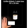 Størrelsessammenligning med hånd, artikel: AS0722430, et ark rulletiketter, format: 54 x 101 mm, farve: Hvid?
