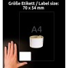 Størrelsessammenligning med hånd, Artikel: AS0722440, et ark rulletiketter, format: 54 x 70 mm, farve: hvid?