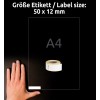 Størrelsessammenligning med hånd, Artikel: AS0722460, et ark rulletiketter, Format: 12 x 50 mm, Farve: Hvid?