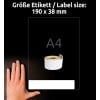Størrelsessammenligning med hånd, Artikel: AS0722470, et ark rulletiketter, format: 38 x 190 mm, farve: Hvid?