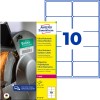 Pakningsbillede med etiketark: Avery Zweckform Ultra-resistente folie-etiketter, Artikel: B7173-50, Format: 99 x 57 mm, Udskrivningsegnet: Laser s/h, Farvelaser, Indhold: 500 etiketter / 50 ark, 10 etiketter/ark.