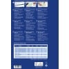 Billedet er en produktguide for Quick&Clean visitkort, der indeholder detaljer om trykmuligheder, materialer, dimensioner og forskellige sprog. Den fremhæver produktspecifikationerne og giver instruktioner til at designe og printe kort derhjemme.