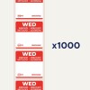 Billedet viser aftagelige etiketter, der angiver 'onsdag' på flere sprog. Det ser ud til, at der er mange etiketter pr. ark, i alt 1000 etiketter.