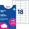 Dette billede viser Avery navneskiltindsats emballage med en layoutvejledning på højre side. Det fremhæver funktioner som nem indsættelse og er designet til udskrivning.