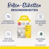 Et billede af emballagen til Avery Zweckform rulleadresselabels, der fremhæver funktioner som kompatibilitet med Dymo Labelwriter, en pengene-tilbage-garanti og bæredygtigt papir.