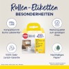 Billedet viser en emballageæske til rulletiketter fra Avery Zweckform, som fremhæver kompatibilitet med Dymo LabelWriter, en pengene-tilbage-garanti, mærkekvalitet til en overkommelig pris og brugen af bæredygtigt papir.