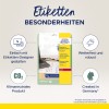 Billedet viser en produktpakke for Avery Zweckform kabelmærker. Det fremhæver funktioner såsom let tilpasningsdygtige designs via en etiketdesigner, vandtætte og holdbare materialer, CO2-neutralitet og udstedelse i Tyskland.
