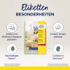 Billedet viser et produktindpakningsdesign for aftagelige neonetiketter fra Avery Zweckform, der fremhæver dets funktioner og bæredygtige materialer.