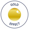 Billedet har et cirkulært design med en guldsfære i midten, omgivet af teksten 'GOLD EFFECT'. Guldsfæren er skinnende og reflekterer lys.