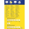 Billedet viser en guide til design og print af etiketter, med detaljerede sektioner om forskellige typer Avery-etiketter, deres specifikationer og instruktioner på flere sprog. Det fremhæver produktegenskaber som holdbarhed, vedhæftning og temperaturbestandighed, sammen med kontaktinformation og skabeloner til anvendelse.