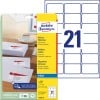 Pakningsbillede med etiketark: Avery Zweckform adresseetiketter, Artikel: J8160-25, Format: 63,5 x 38,1 mm, Printeregnet: Inkjet, Indhold: 525 etiketter / 25 ark, 21 etiketter/ark.