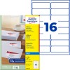 Etikettskitse med etiketark: Avery Zweckform Adresseetiketter, artikel: J8162-25, format: 99,1 x 33,9 mm, printeregnet: Inkjet, indhold: 400 etiketter / 25 ark, 16 etiketter/ark.