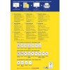 Billedet er en vejledning til design og printning af etiketter, med instruktioner på flere sprog. Det inkluderer forskellige etiketstørrelser til inkjet- og laserprintere med tips til optimal brug.