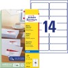 Pakningsbillede med etiketark: Avery Zweckform adresseetiketter, artikelnummer: J8163-25, format: 99,1 x 38,1 mm, velegnet til printere: Inkjet, indhold: 350 etiketter / 25 ark, 14 etiketter/ark.