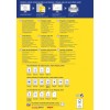 Billedet er en guide til etiketudskrivning fra Avery, der beskriver forskellige etikettyper, specifikationer og udskrivningstips på flere sprog, herunder tysk, engelsk, fransk og flere. Det giver information om forsendelsesetiketter, adresseetiketter og hvordan man designer og udskriver dem effektivt.