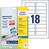 Pakningsbillede med etiketark: Avery Zweckform magnetskilte, Artikel: J8871-5, Format: 78 x 28 mm, Udskrivning: Inkjet, Indhold: 90 etiketter / 5 ark, 18 etiketter/ark.