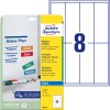 Pakning med etiketark: Avery Zweckform magnetskilte, Artikel: J8875-5, Format: 50 x 140 mm, Printeregnethed: Inkjet, Indhold: 40 etiketter / 5 ark, 8 etiketter/ark?