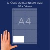 Størrelsessammenligning med hånd, Artikel: L4727-20, et ark indsætsskilte, Format: 54 x 90 mm, Farve: Hvid?