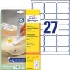 Emballagebillede med etiketark: Avery Zweckform Universal-etiketter, aftagelige, Artikel: L4737REV-25, Format: 63,5 x 29,6 mm, Udskrivningsegnet: Inkjet, Laser s/h, Farvelaser, Indhold: 810 etiketter / 30 ark, 27 etiketter/ark.