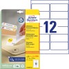 Pakkebillede med etiketark: Avery Zweckform Universal-etiketter, aftagelige, Artikel: L4743REV-25, Format: 99,1 x 42,3 mm, Udskrivningsegnskab: Inkjet, Laser s/h, Farvelaser, Indhold: 360 etiketter / 30 ark, 12 etiketter/ark.