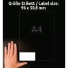 Størrelsessammenligning med hånd, Artikel: L4744REV-10, et ark etiketter, aftagelig, hjemmekontor, småpakke, format: 96 x 50,8 mm, farve: hvid?