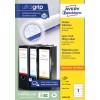 Pakningsbillede: Avery Zweckform mappeetiketter, artikel: L4760-100, format: 38 x 192 mm, printerkompatibilitet: Inkjet, Laser s/h, Farvelaser, indhold: 700 etiketter / 100 ark, 7 etiketter/ark?