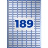 Stanse-tegning enkeltark A4, Artikel: L6008-20, typeskilt-etiketter, Format: 25,4 x 10 mm, 189 etiketter/ark.
