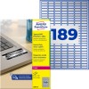 Emballagebillede med etiketark: Avery Zweckform typeskilt-etiketter, artikel: L6008-20, format: 25,4 x 10 mm, printeregnet: Laser sort/hvid, indhold: 3.780 etiketter / 20 ark, 189 etiketter/ark.