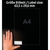 Størrelsessammenligning med hånd, artikel: L6011-20, et ark mærkatetiketter, format: 63,5 x 29,6 mm, farve: sølv?