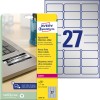 Pakkeillustration med etiketark: Avery Zweckform typeskilt-etiketter, artikel: L6011-20, format: 63,5 x 29,6 mm, printeregnethed: Laser sort/hvid, indhold: 540 etiketter / 20 ark, 27 etiketter/ark.