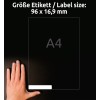 Størrelsessammenligning med hånd, Artikel: L6031REV-25, et ark universal-etiketter, aftagelig, format: 96 x 16,9 mm, farve: hvid?
