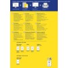 En informativ flyer for Avery CD-etiketter, der beskriver design- og udskriftsinstruktioner på flere sprog. Den inkluderer tips og kontaktoplysninger.