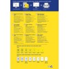 Billedet er en guide til design og trykning af etiketter, med muligheder for slidstærke gule og hvide etiketter, med tips og specifikationer for optimal brug.