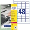 Pakningsbillede med etiketark: Avery Zweckform sikkerhedsetiketter, Artikel: L6113-20, Format: 45,7 x 21,2 mm, Egnet til: Laser s/h, farvelaser, Indhold: 960 etiketter / 20 ark, 48 etiketter/ark.