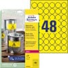 Pakningsbillede med etiketark: Avery Zweckform Vejrbestandige Folieetiketter, Artikel: L6128-20, Format: ⌀ 30 mm, Printbarhed: Laser s/h, Indhold: 960 etiketter / 20 ark, 48 etiketter/ark.