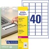 Pakningsbillede med etiketark: Avery Zweckform Aftalsikre Etiketter, Artikel: L6145-20, Format: 45,7 x 25,4 mm, Udsugningsmetode: Laser s/h, Indhold: 800 etiketter / 20 ark, 40 etiketter/ark.