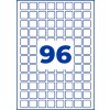 Blåt omridset gitter af små firkanter med stort blåt tal 96 i midten?