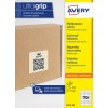 Brun papkasse med en firkantet QR-kode-etiket og en Avery-emballagestrimmel?