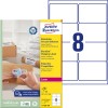 Pakningsbillede med etiketark: Avery Zweckform Forsendelsesetiketter, Artikel: L7165B-100, Format: 67,7 x 99,1 mm, Egnet til printer: Sort/hvid laser, farvelaser, Indhold: 800 etiketter / 100 ark, 8 etiketter/ark.