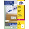 Emballagebillede: Avery Zweckform Hvide Forsendelsesetiketter, Artikel: L7168-100, Format: 199,6 x 143,5 mm, Printbarhed: Sort/hvid laser, Farvelaser, Indhold: 200 etiketter / 100 ark, 2 etiketter/ark.