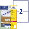 Æske med etiketark: Avery Zweckform Forsendelsesetiketter, Artikel: L7168-100, Format: 199,6 x 143,5 mm, Printerkompatibilitet: Laser sort/hvid, Farvelaser, Indhold: 200 etiketter / 100 ark, 2 etiketter/ark.