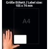 Størrelsessammenligning med hånd, artikel: L7183-100, et ark, format: 105 x 74 mm, farve: hvid.